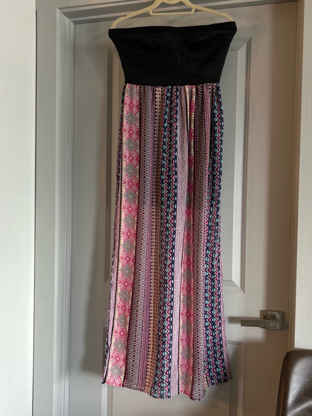 B Darlin Black Smocked Top Maxi Skirt with Pink Aztec Stripe
